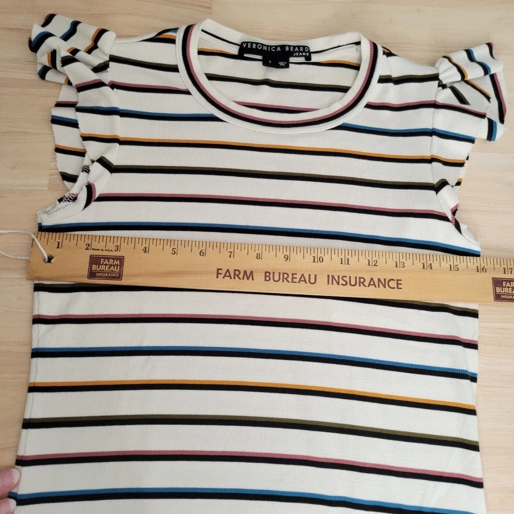 Veronica Beard Jean MultiColor Striped Ruffle Sleeve Ribbed Top Preppy Coastal S - Picture 10 of 15